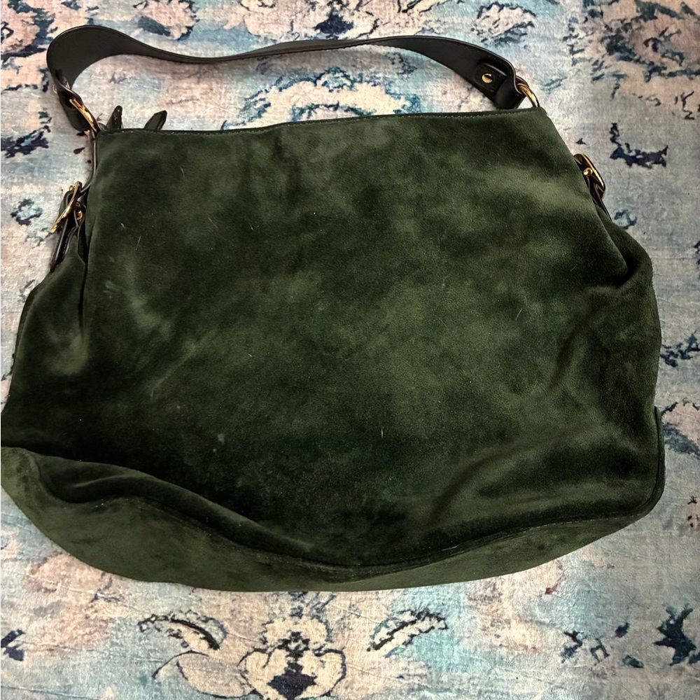 MICHAEL Michael Kors Forest Green Suede Shoulder Bag with Gold Hardware - Picture 2 of 9